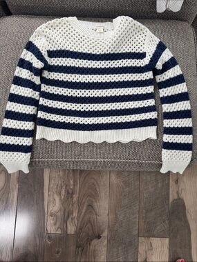 J. Crew Kids White & Navy Striped Open-Knit Sweater